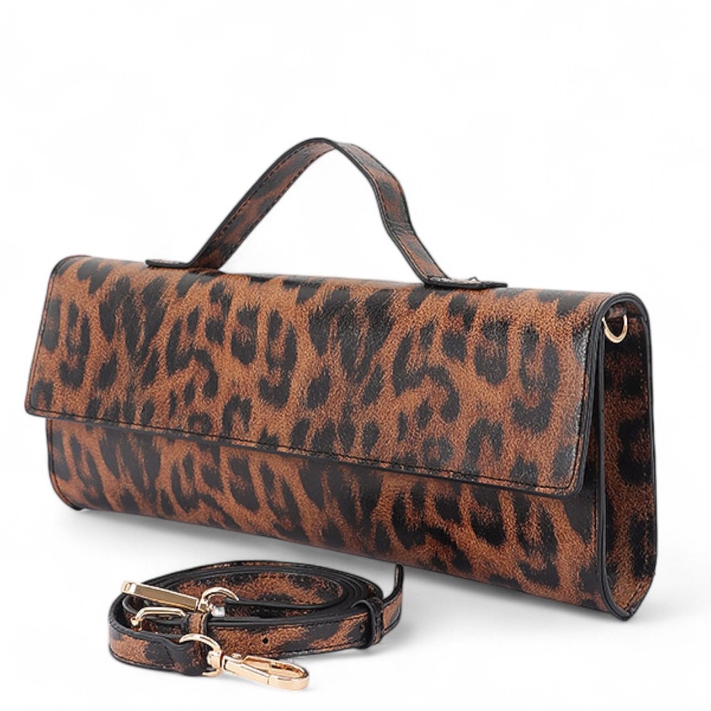 Leopard Print Clutch Bag with Strap